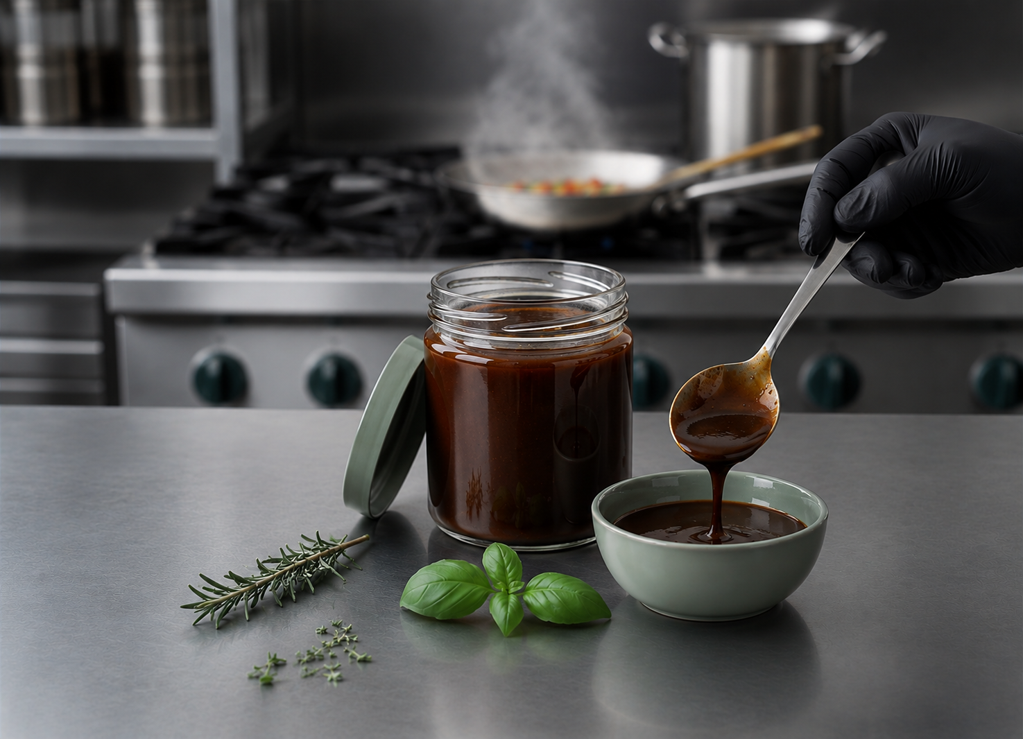 Chef preparing culinary bases in a kitchen